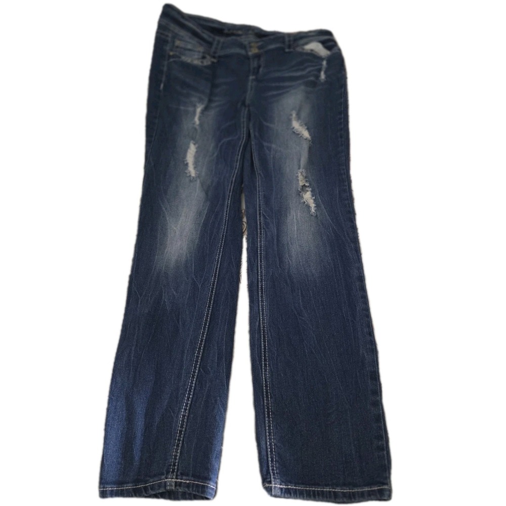 Almost Famous Bootcut Jeans Womens 13 Distressed Medium Wash Low Rise Stretch...